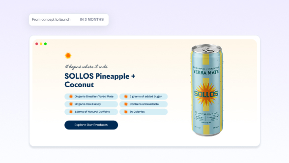 The Sollos product page, built and launched by Growaton