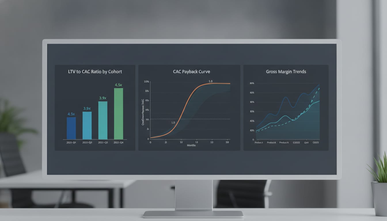 Analytics dashboard with three charts: